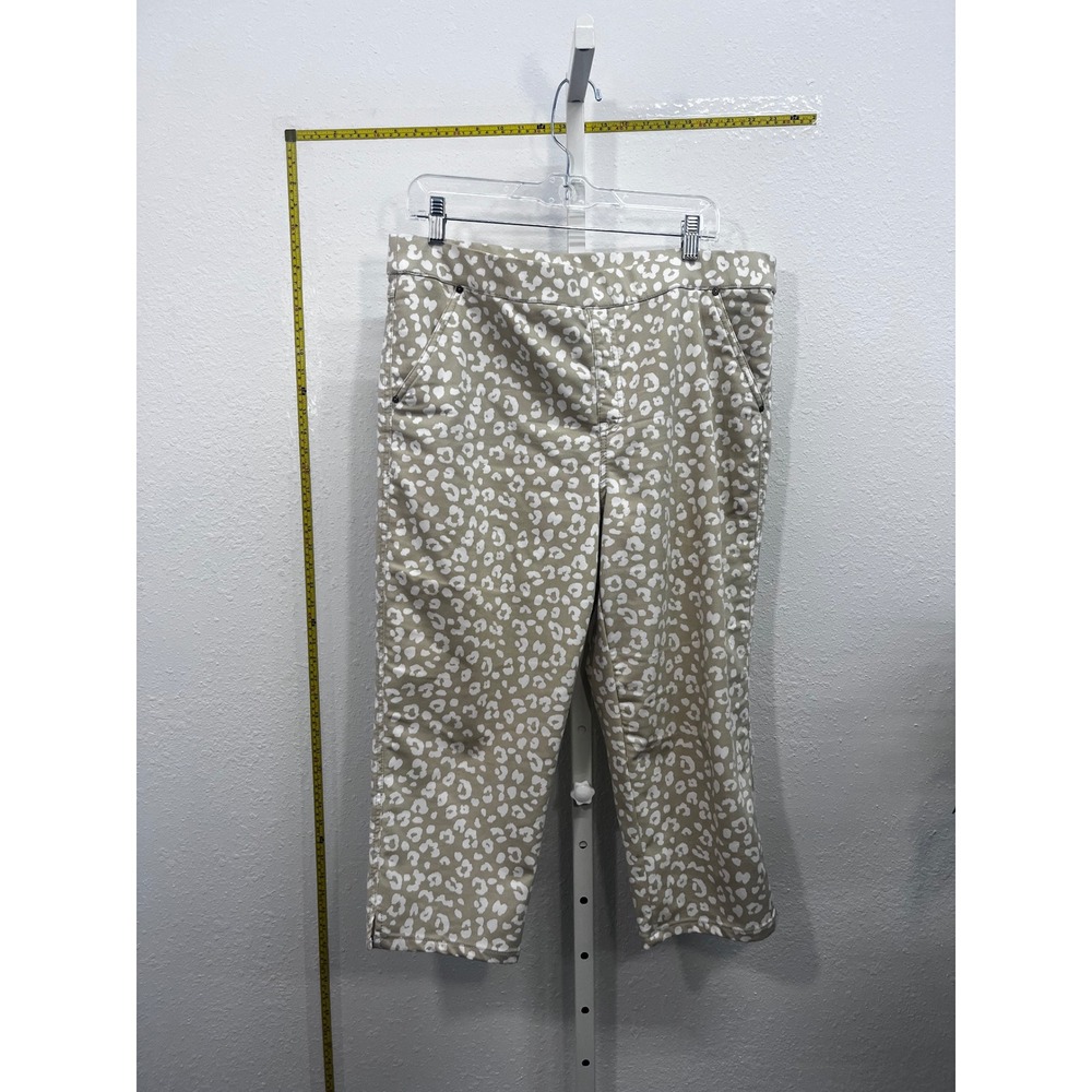 Intro Love the Fit Tan White Leopard Print Capri Stretch Pants Womens Size 14‎